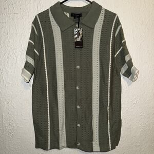 Art of Rhetoric Knit Button Up Striped Casual Prep Polo Shirt Men's L NWT